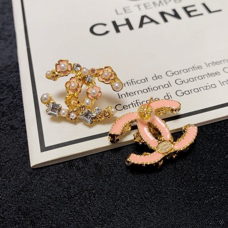 18K Chanel Pink Camellia Pearl & Gold Earrings