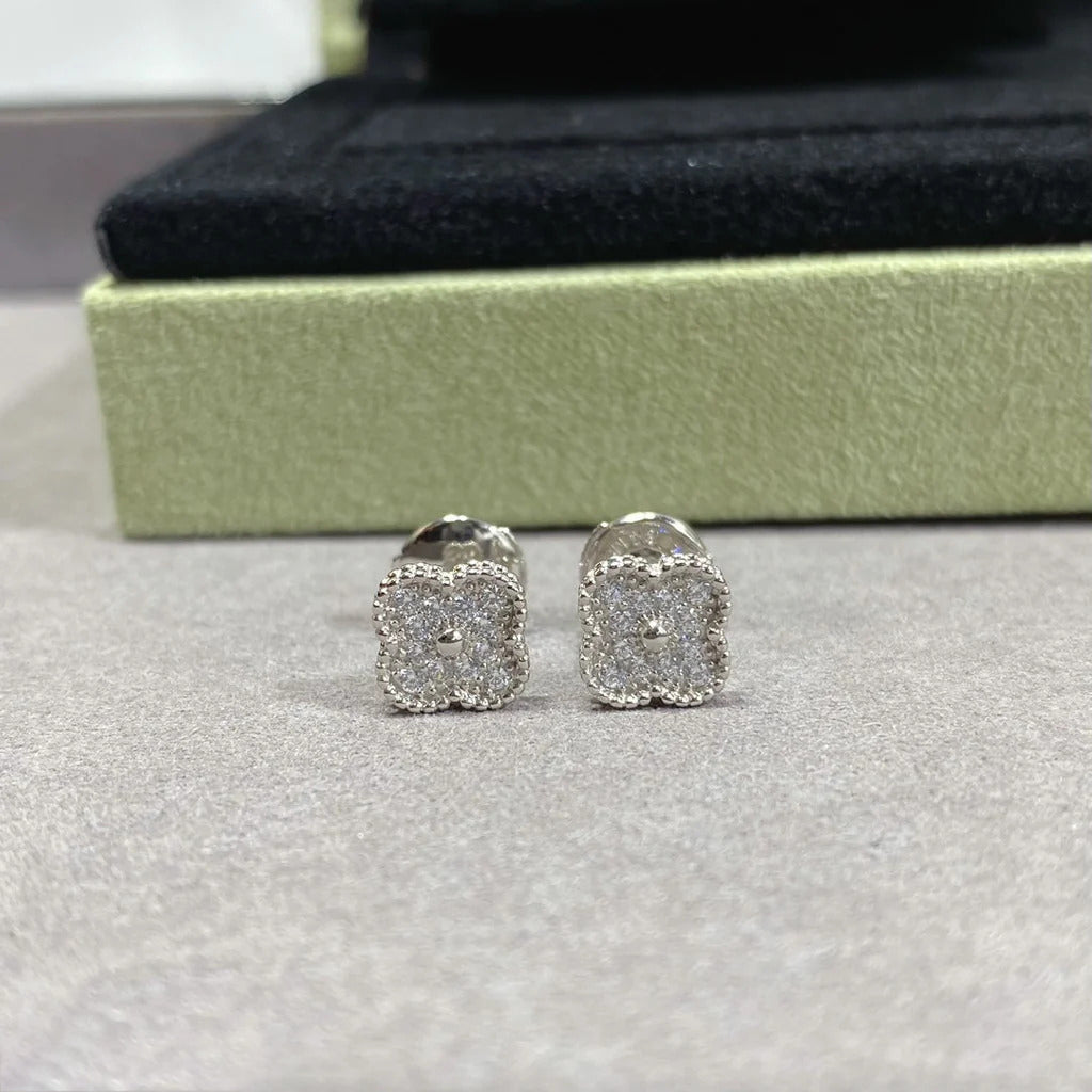 18K Van Cleef & Arpels Vintage Alhambra Diamonds Earrings