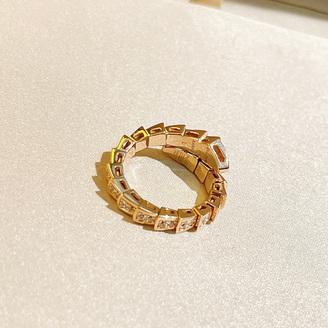 18K BVLGARI BV Serpenti Viper Pave Diamond Ring