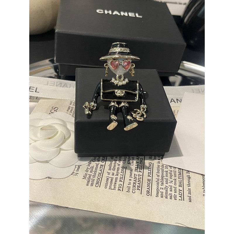 18K Chanel 24B Pink & Black Robot Gold Brooch