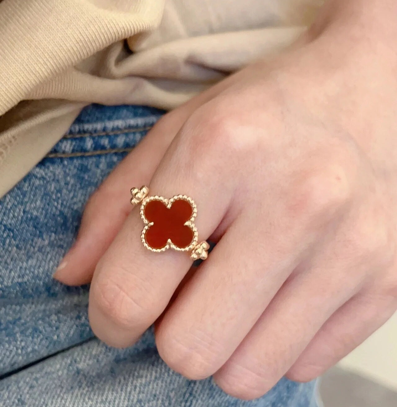 18K Van Cleef & Arpels Vintage Alhambra Reversible Ring