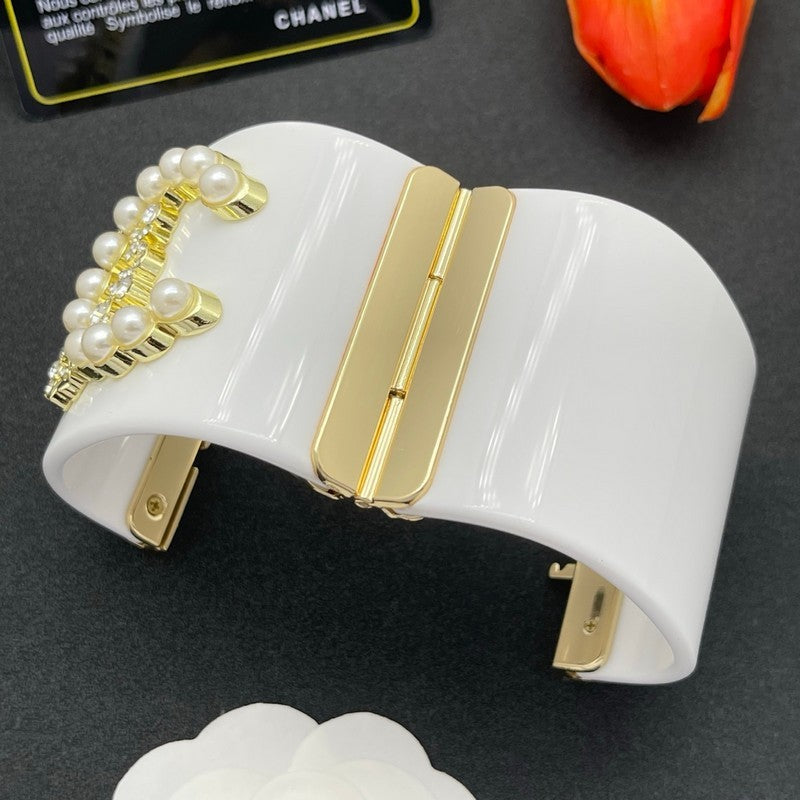 18K Chanel Pearl & Diamond White Cuff Bracelet