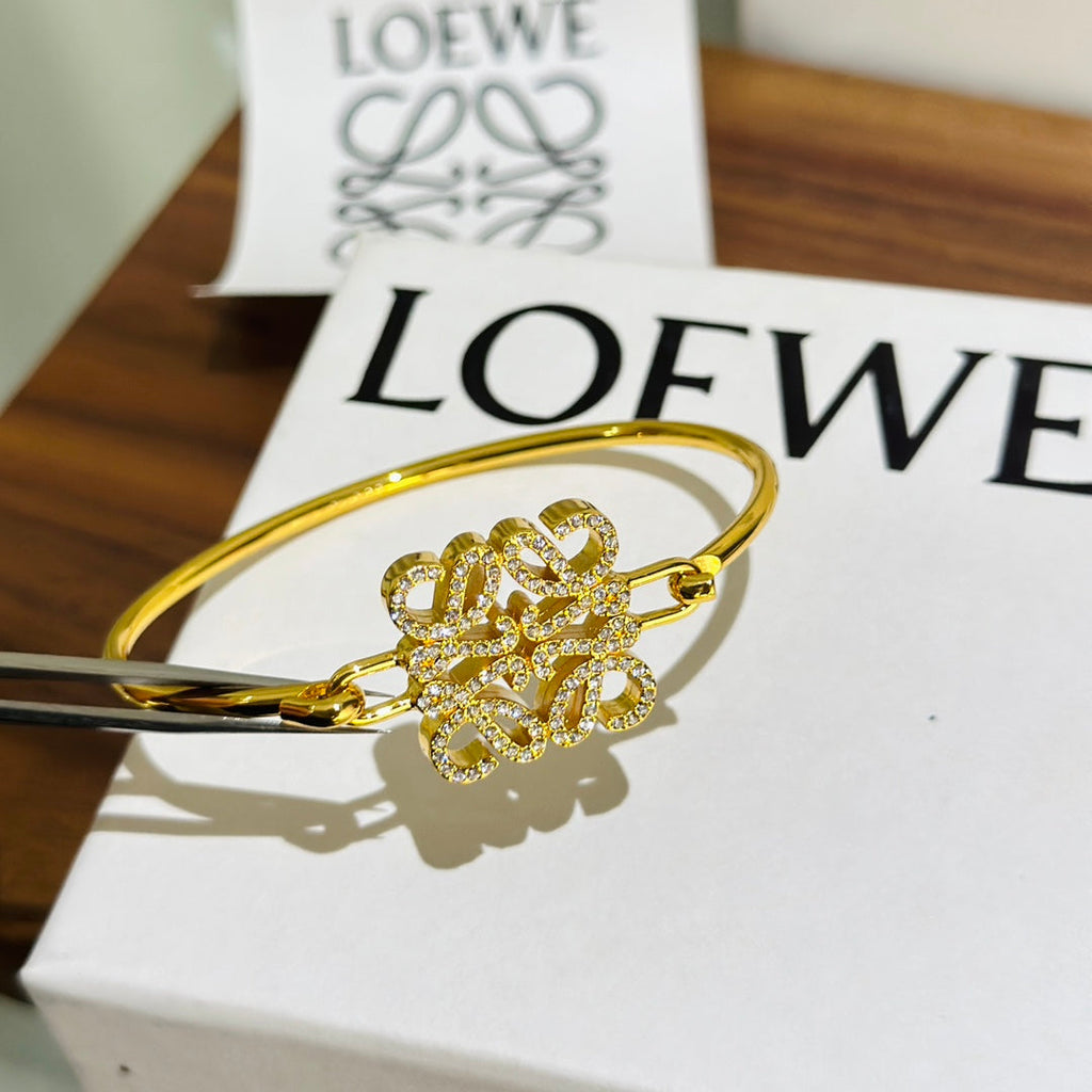18K Loewe Anagram Pave Anagram Open Bracelet