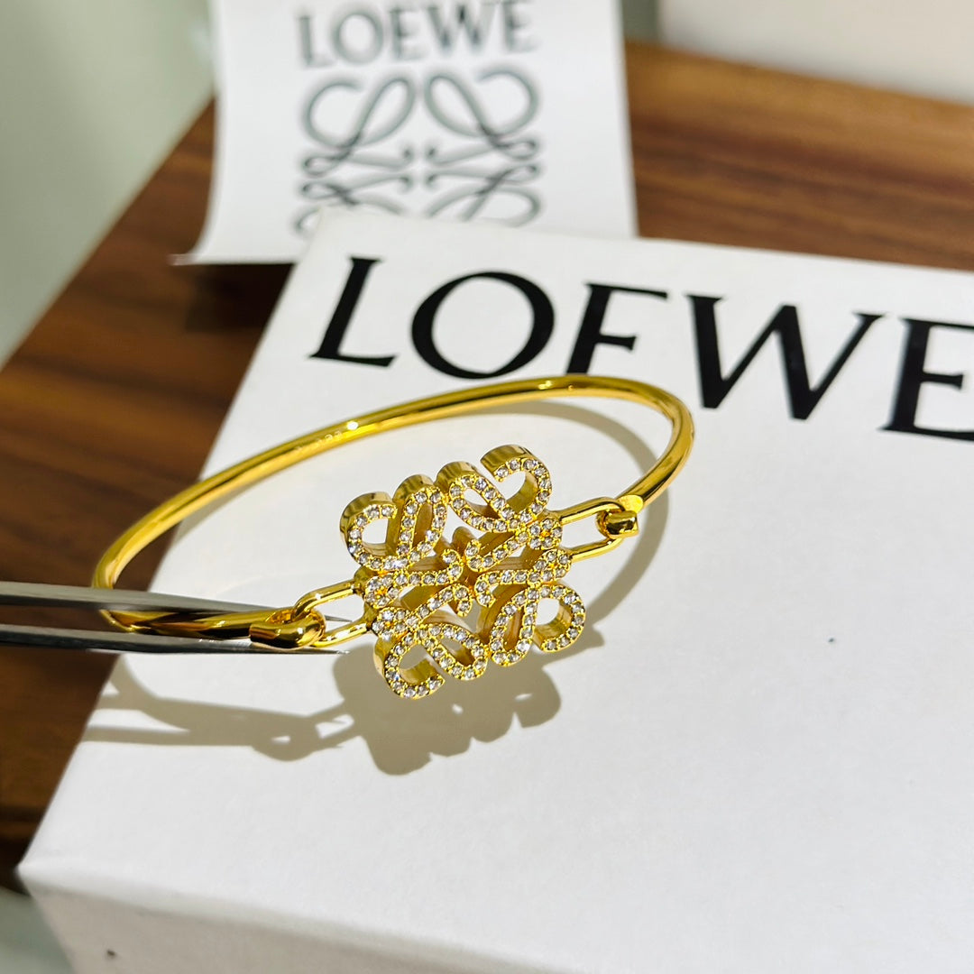 18K Loewe Anagram Pave Anagram Open Bracelet