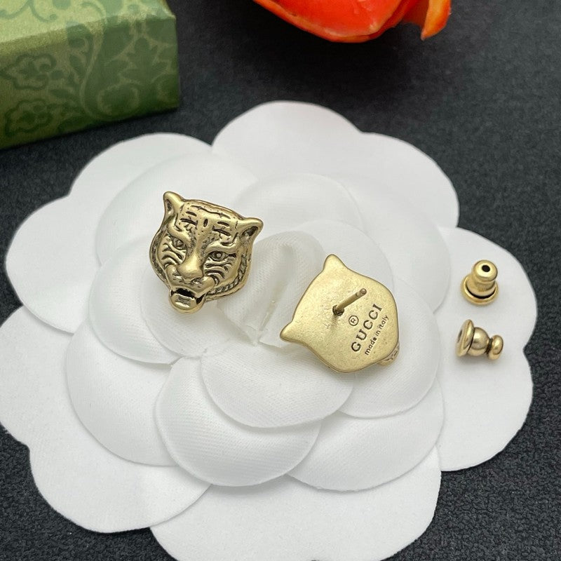 18K Gucci Tiger Head Gold Earrings