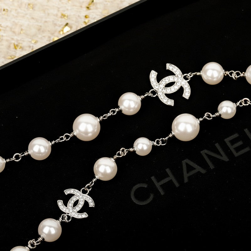18K Chanel White Gold Long Pearl Necklace