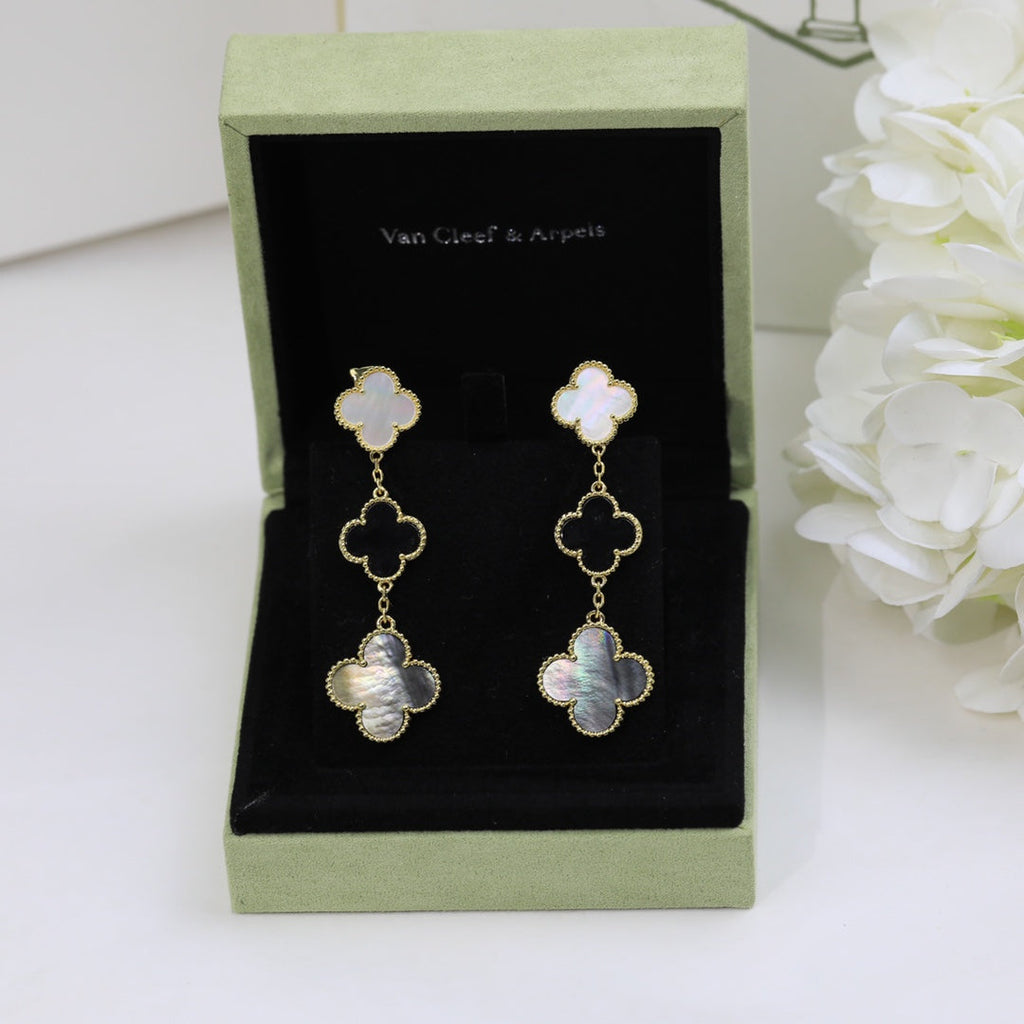 18K Van Cleef & Arpels Magic Alhambra Three Pearls Motifs Earrings