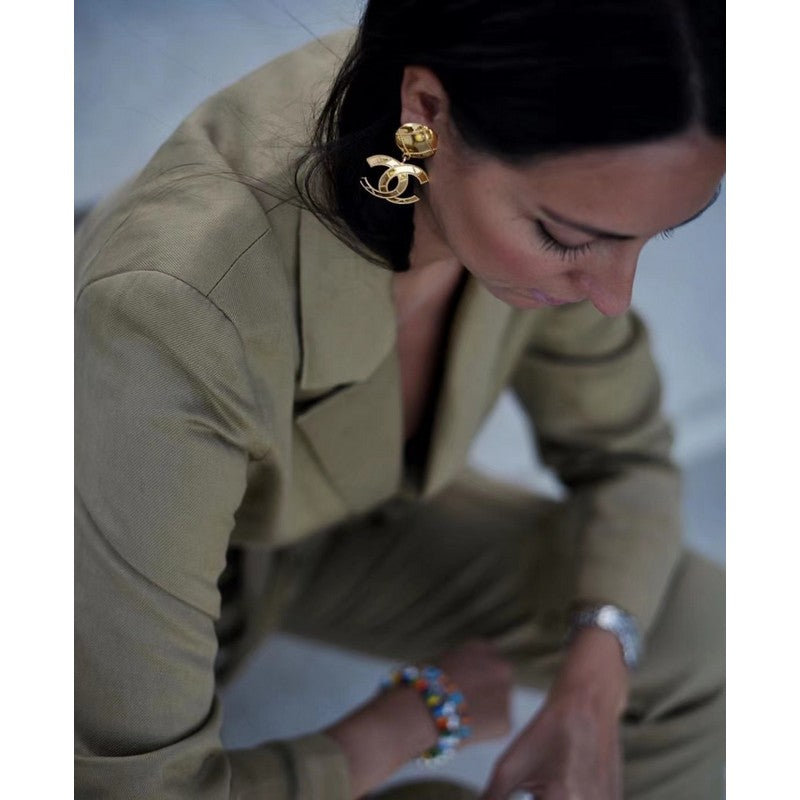 18K Chanel Gold Pendant Earrings