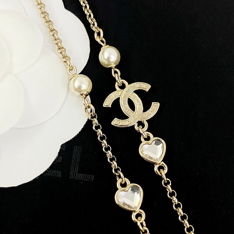 18K Chanel 25B Heart Crystal Pearl Necklace