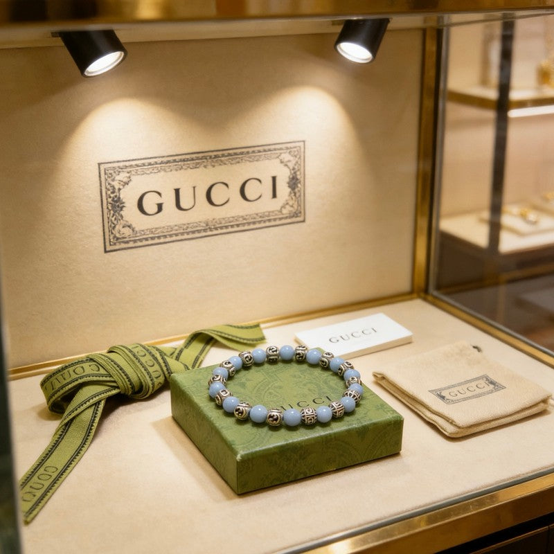 18K Gucci Anger Forest Light Blue Bead Chain Bracelet