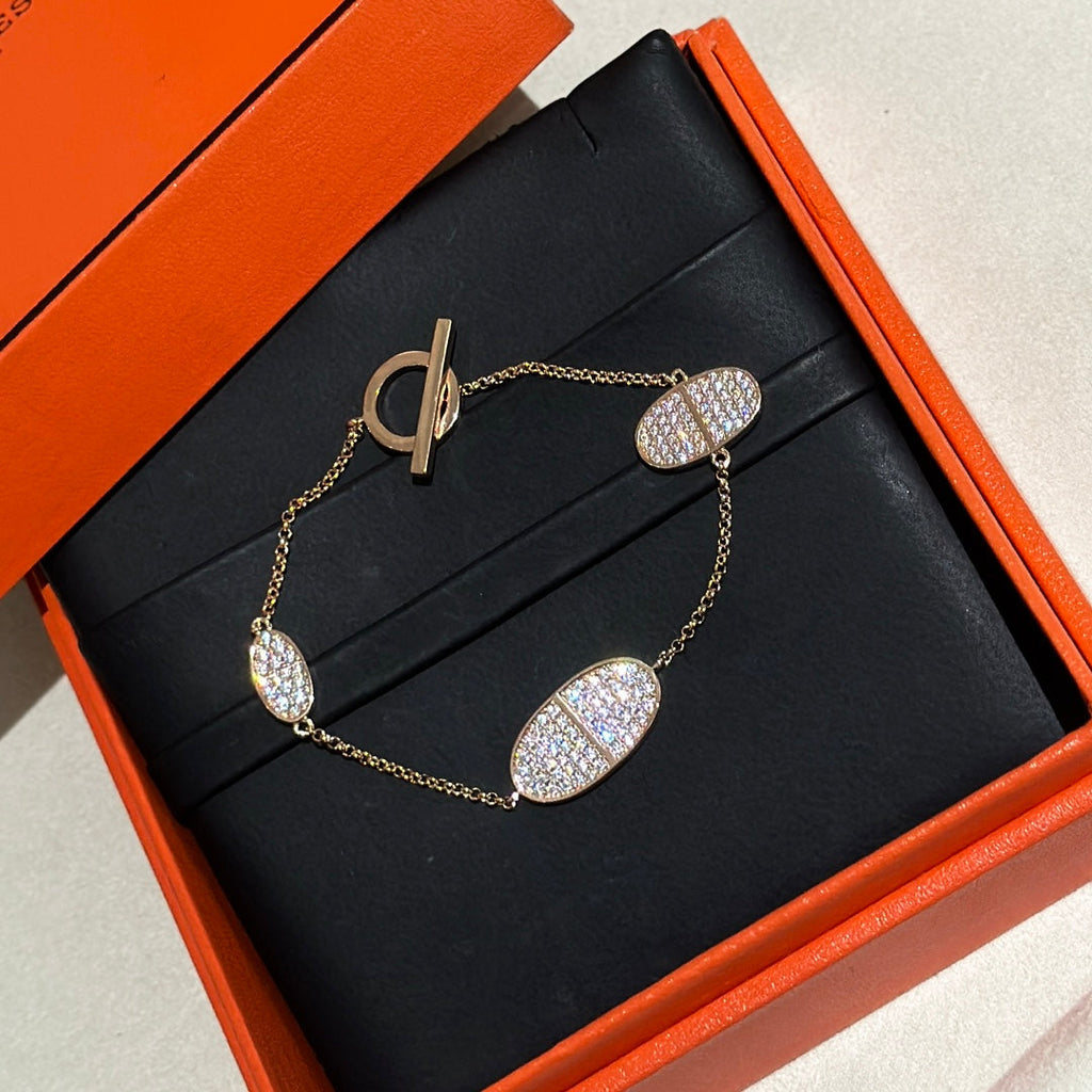 18K Chaine D'Ancre Verso Diamond Hermes Bracelet