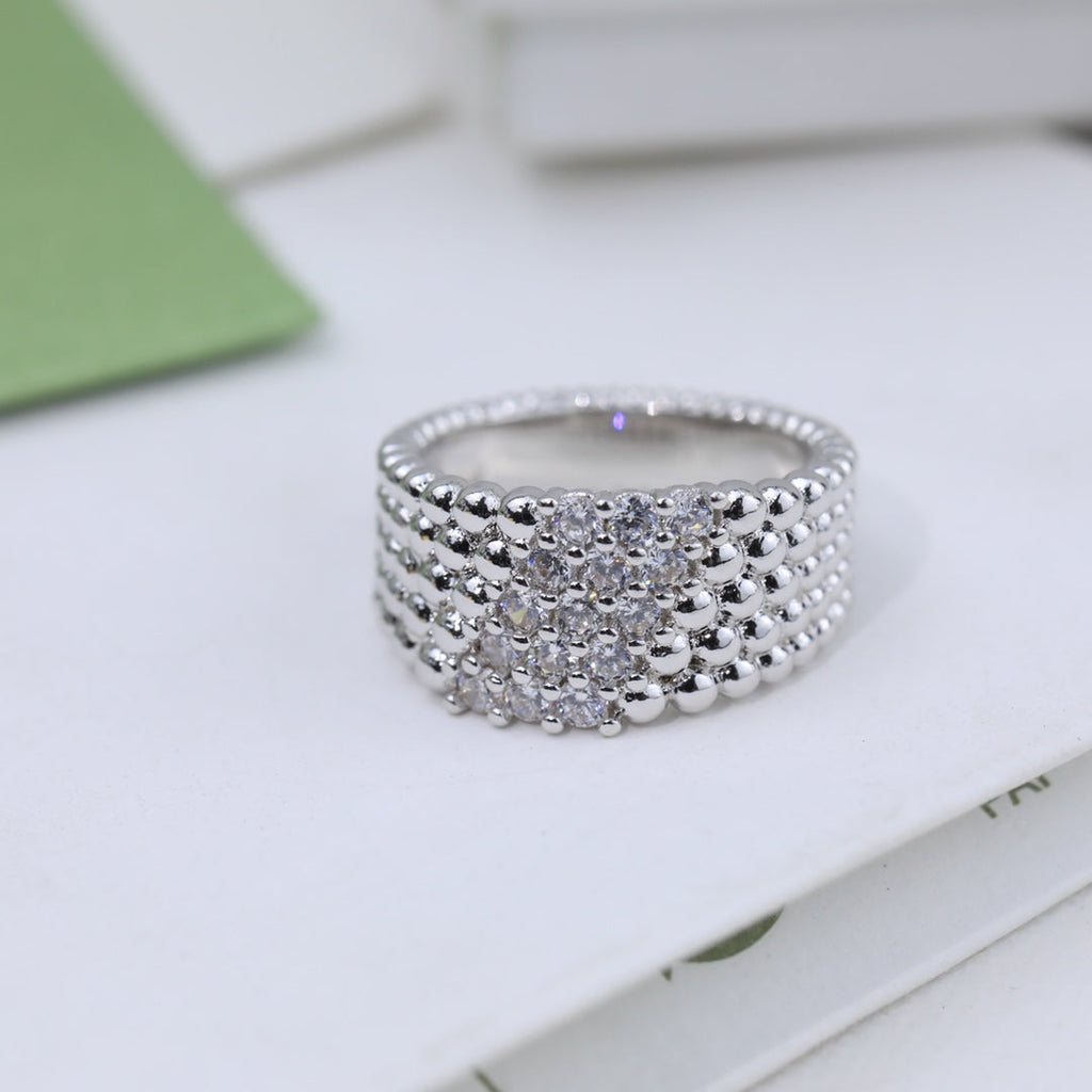 18K Van Cleef & Arpels Perlee Diamonds Five Rows Ring
