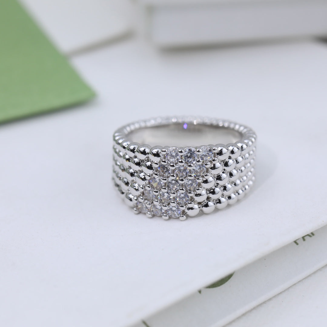 18K Van Cleef & Arpels Perlee Diamonds Five Rows Ring