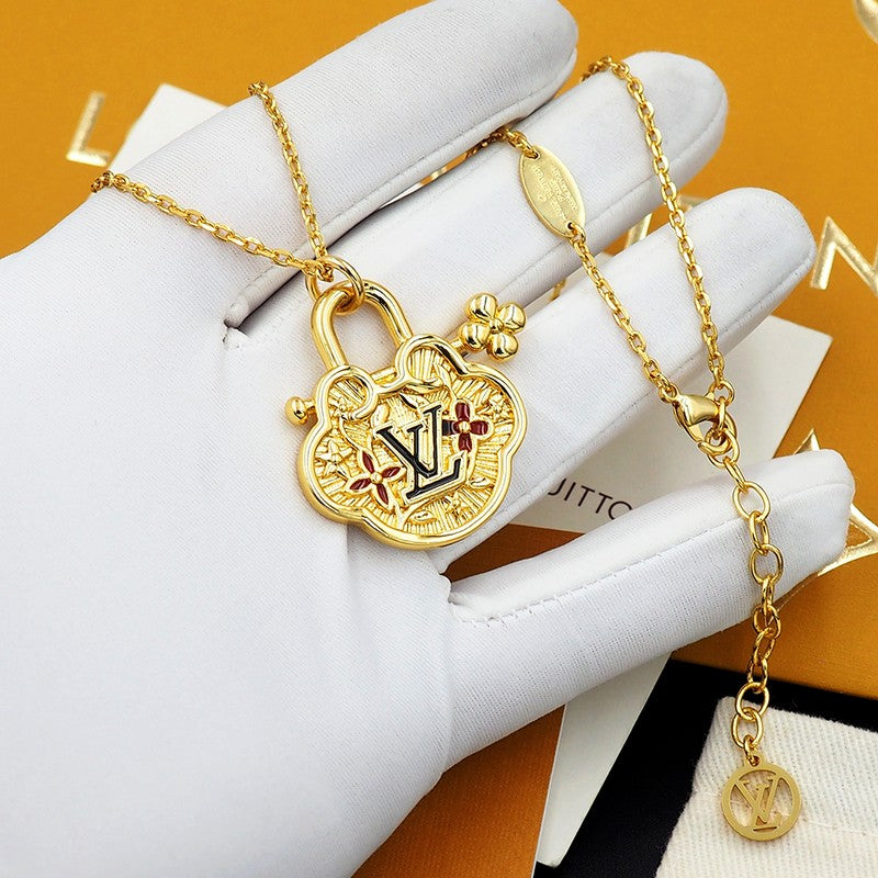 18K Louis Vuitton Vintage Lock Gold Necklace