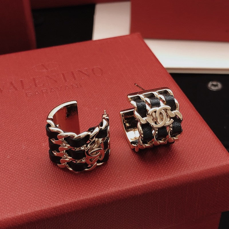 18K Chanel Leather Gold Circle Earrings