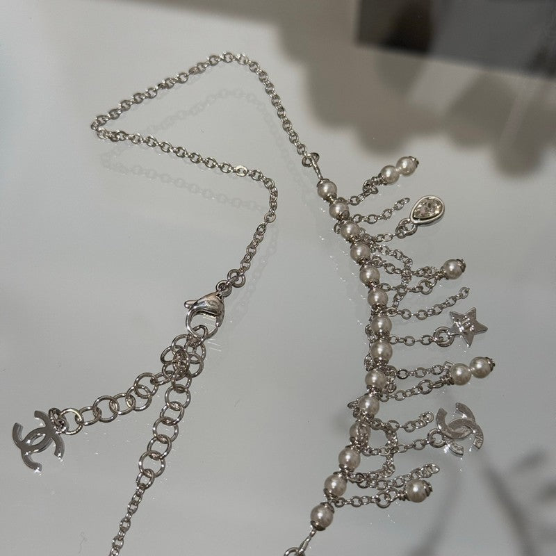 18K Chanel 26C Pearl Diamond Tassel Choker Necklace
