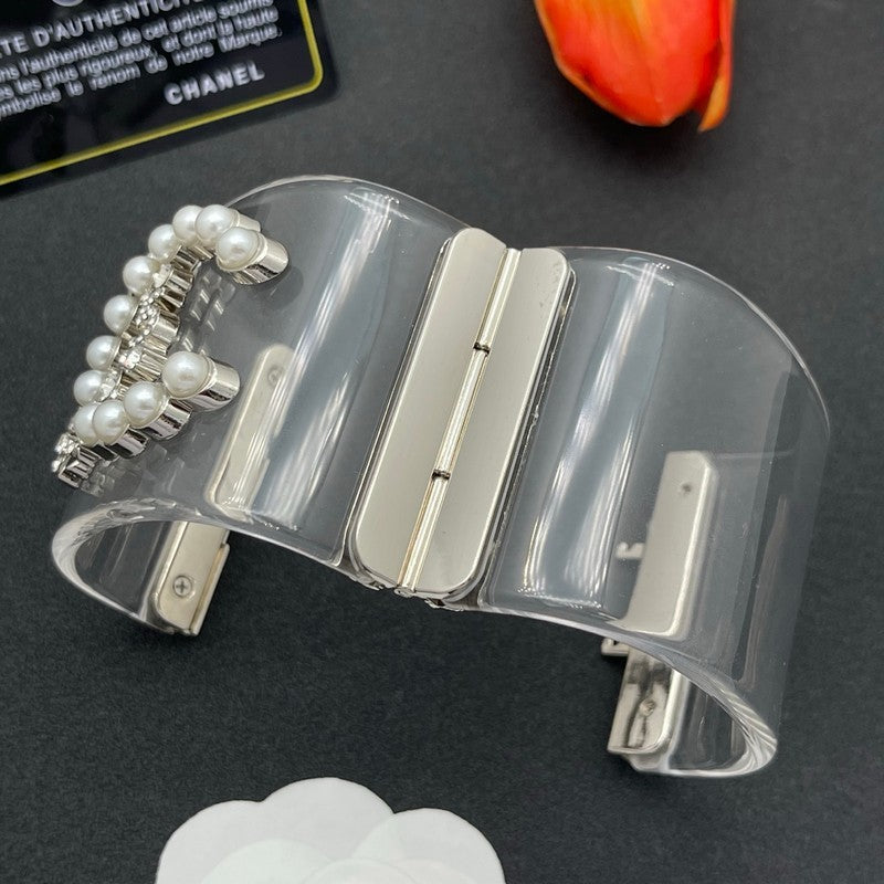 18K Chanel Pearl & Diamond Transparent Cuff Bracelet