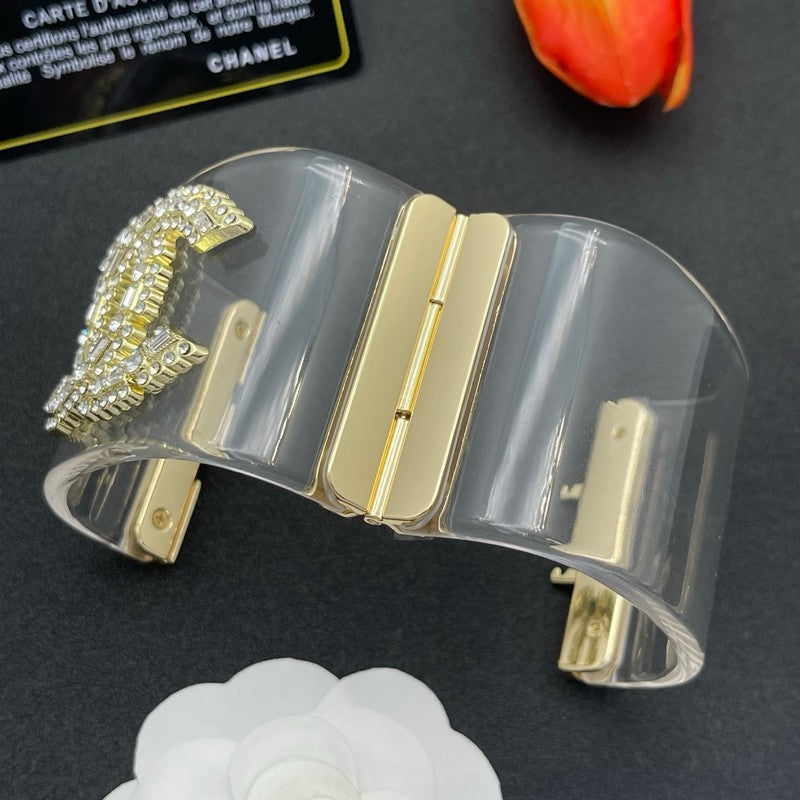 18K Chanel Pearl Diamond Transparent Cuff Bracelet