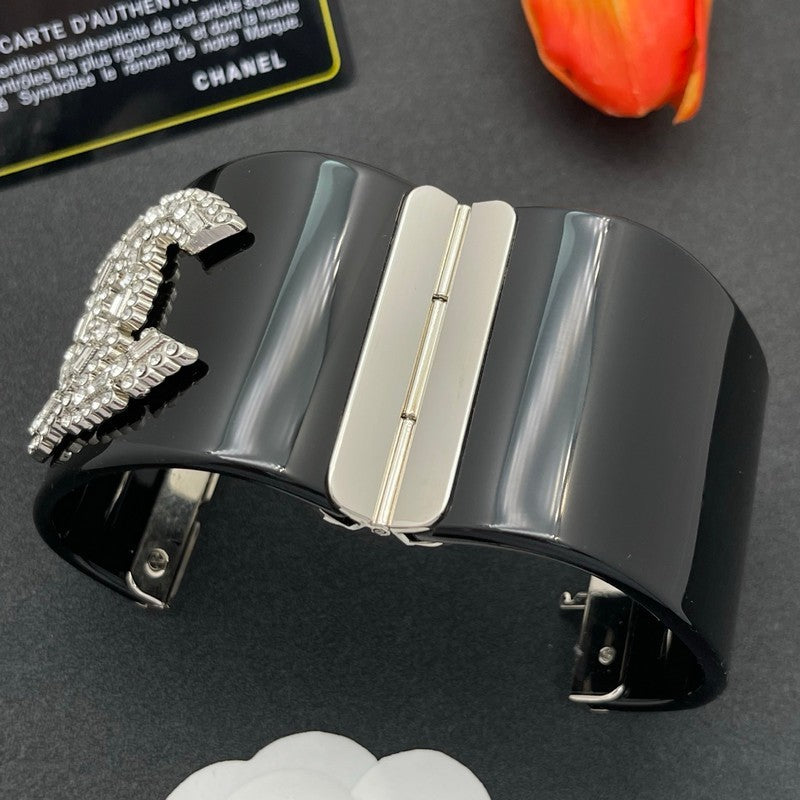 18K Chanel Pearl Diamond Black Cuff Bracelet