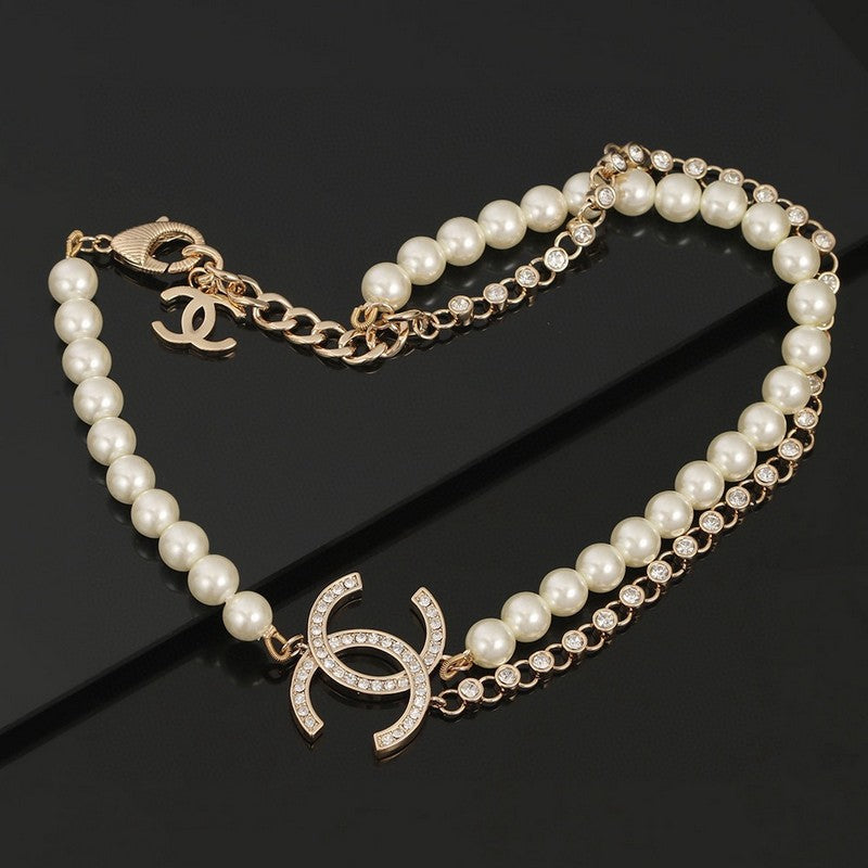 18K Chanel Double Chain Pearls Necklace