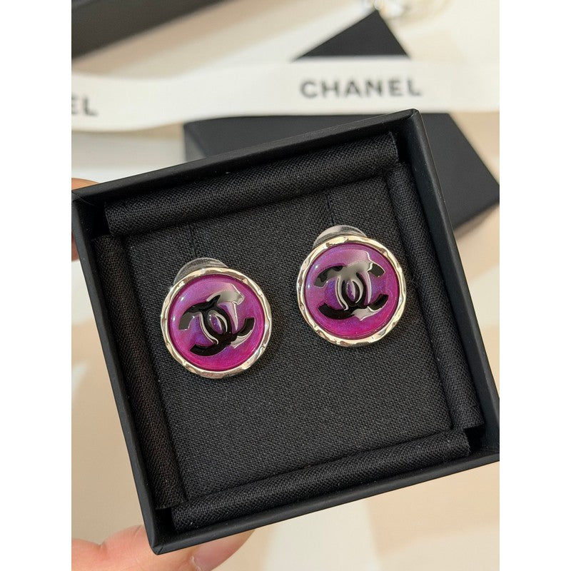 18K Chanel White & Purple Round Earrings