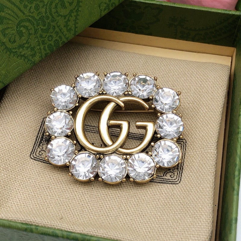 18K Gucci Crystal Square Brooch