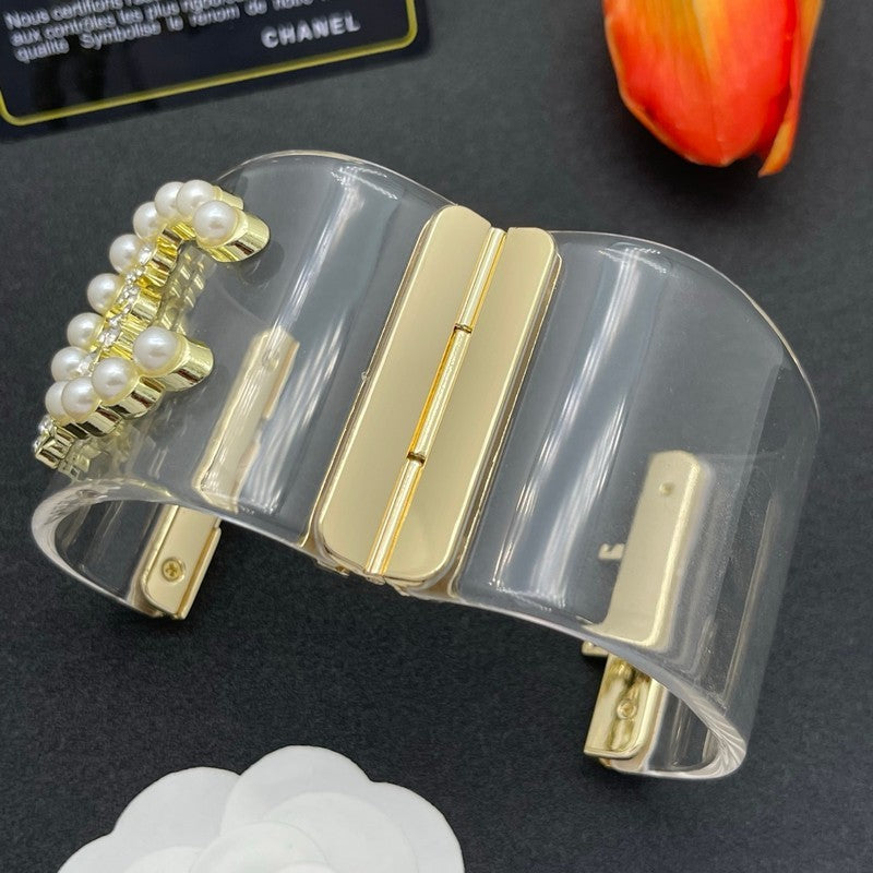 18K Chanel Pearl & Diamond Transparent Cuff Bracelet