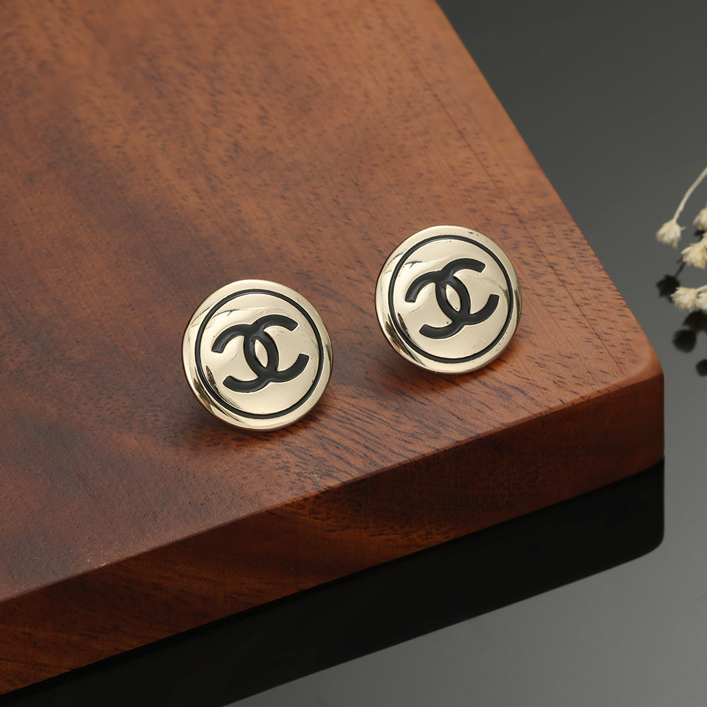 18K Chanel Black Button Earrings