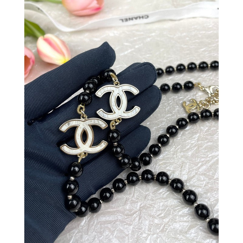 18K Chanel 23A Black Bead Long Necklace