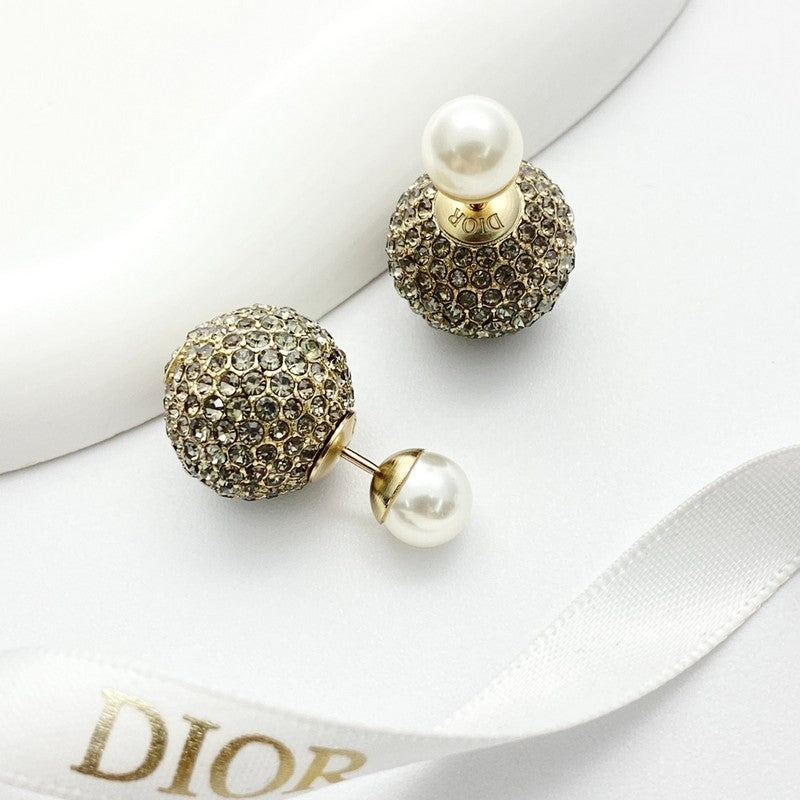 18K Dior Diamond & Pearl Gold Earrings