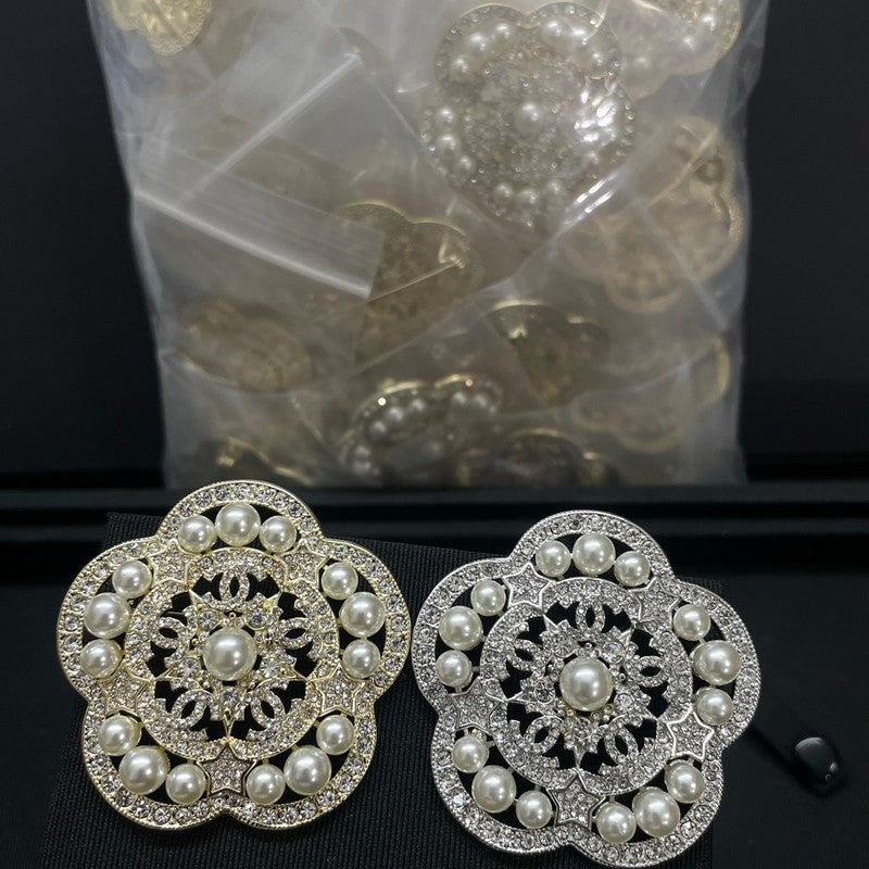 18K Chanel Camellia Diamond Pearl Brooch