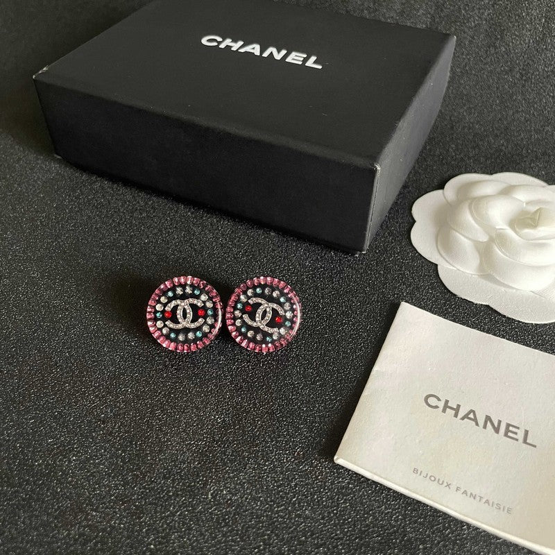 18K Chanel Red & Blue Crystal Round Earrings