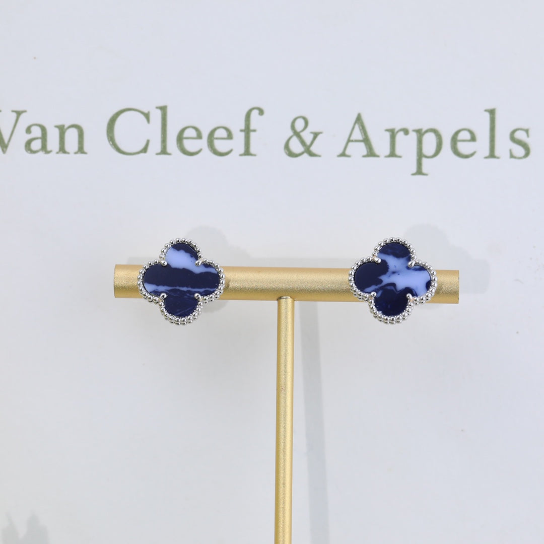 18K Van Cleef & Arpels Vintage Alhambra Blue Earrings
