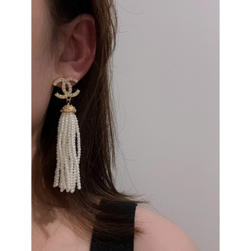 18K Chanel Pearl Tassel Earrings