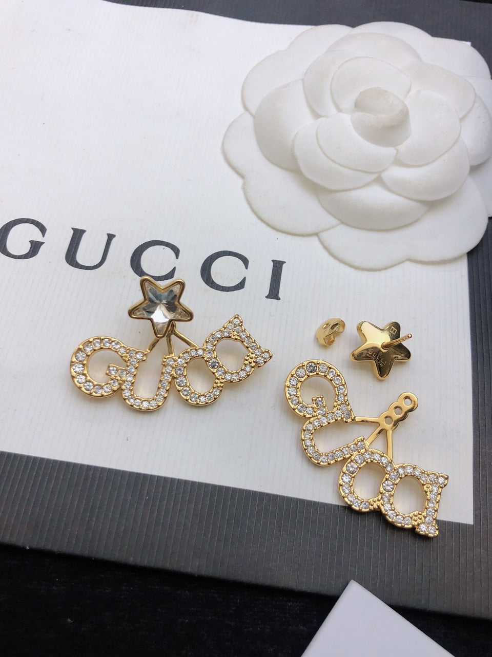 18K Gucci Script Star Earrings