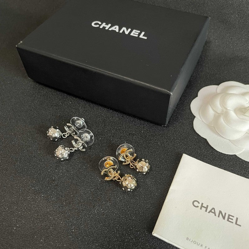 18K Chanel Diamond Ball Earrings