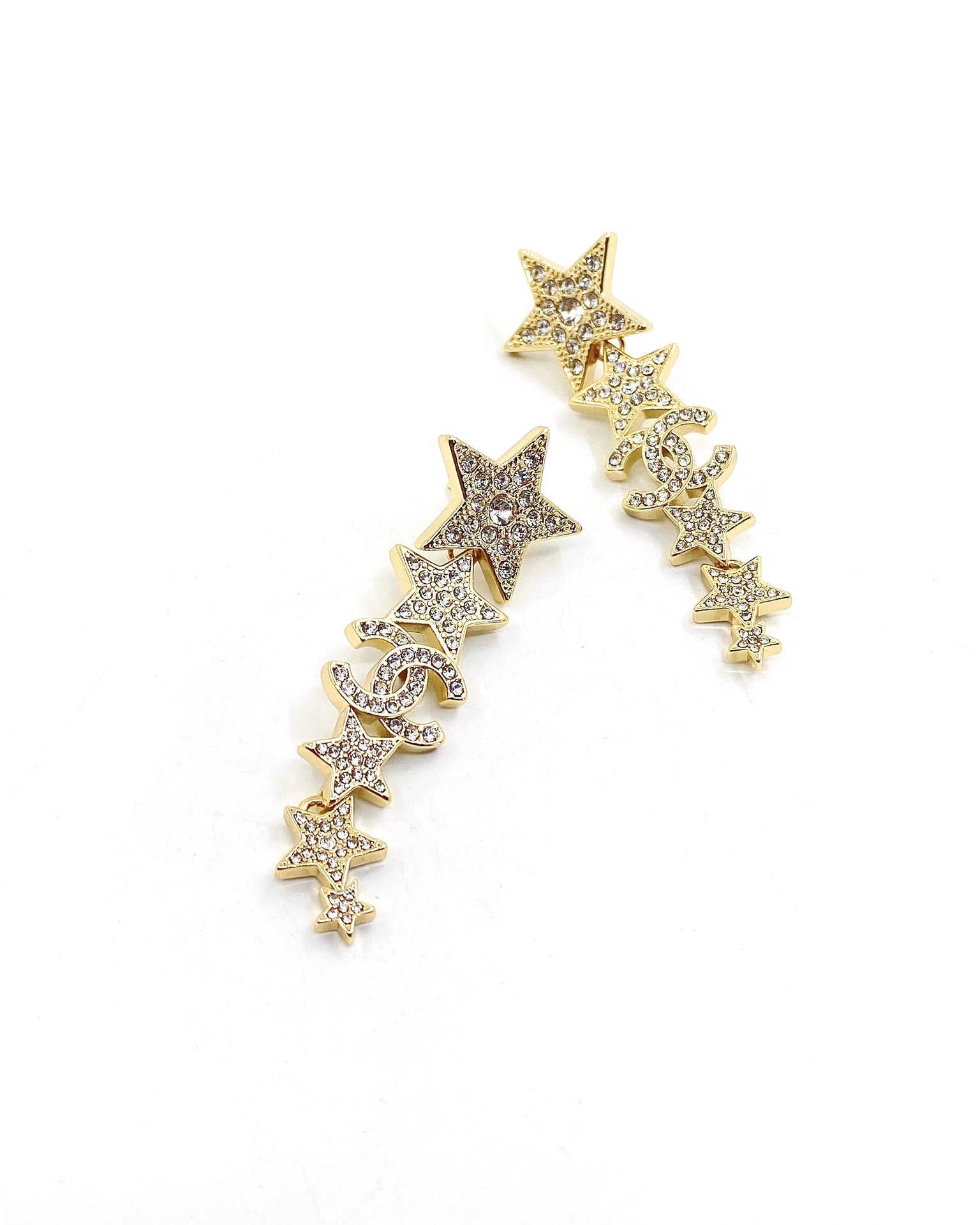 18K Chanel Star Diamonds Long Earrings