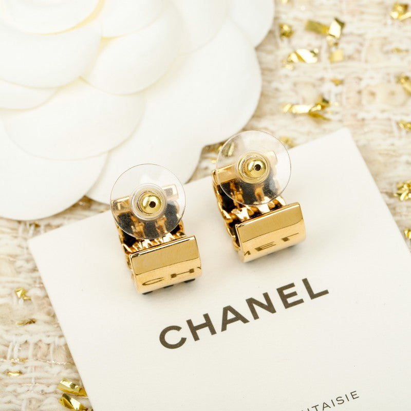 18K Chanel Half Circle Leather Gold Earrings