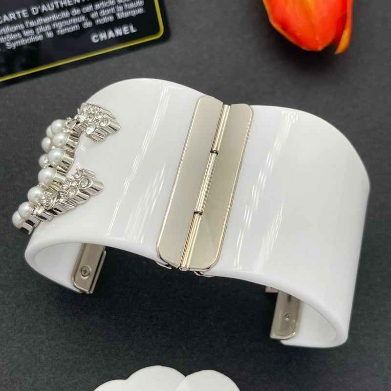 18K Chanel Pearl & Diamond White Cuff Bracelet