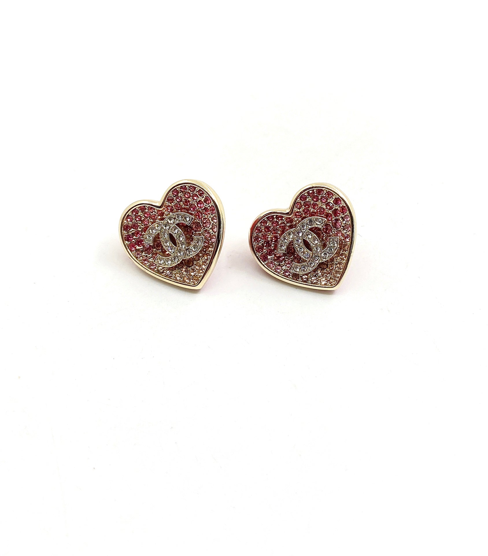 18K Chanel Diamond Pink Heart Earrings