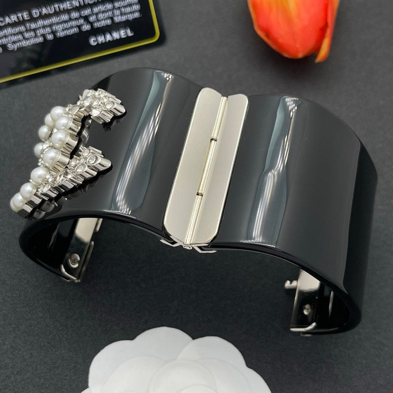 18K Chanel Pearl & Diamond Black Cuff Bracelet