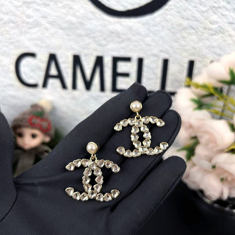 18K Chanel 25B Crystal Small Heart Earrings