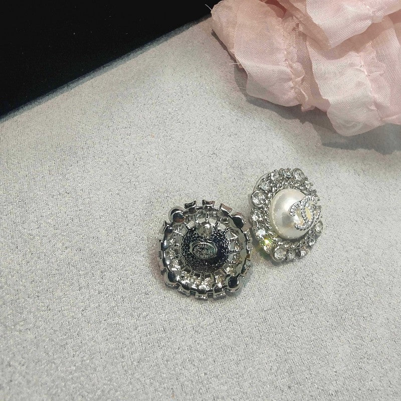 18K Chanel Round Pave Diamond Earrings
