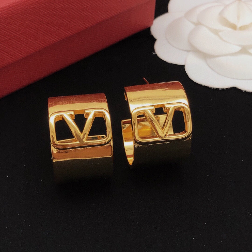 18K Valentino Vlogo Cuff Earrings