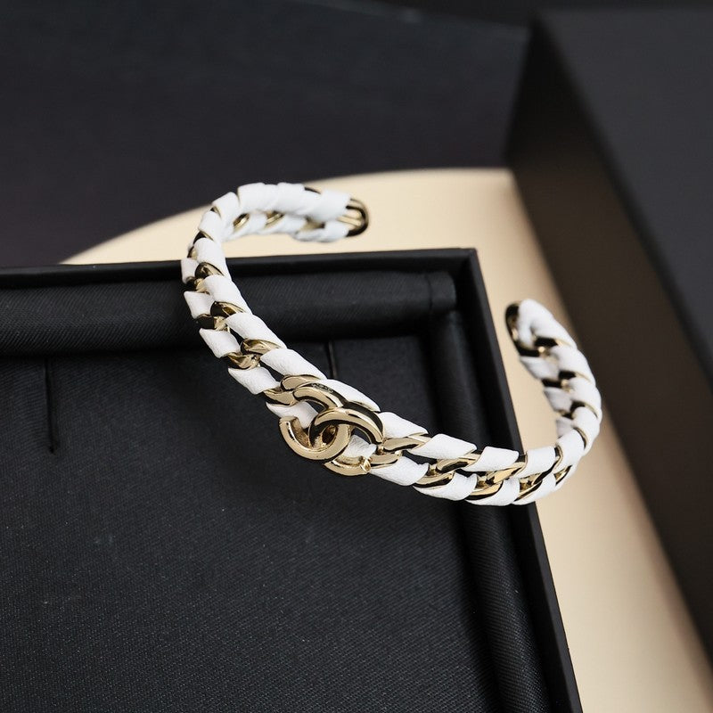 18K Chanel 26C Black & White Leather Bracelet