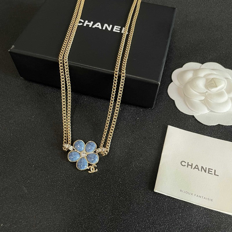 18K Chanel Blue Gold Camellia Chain Necklace