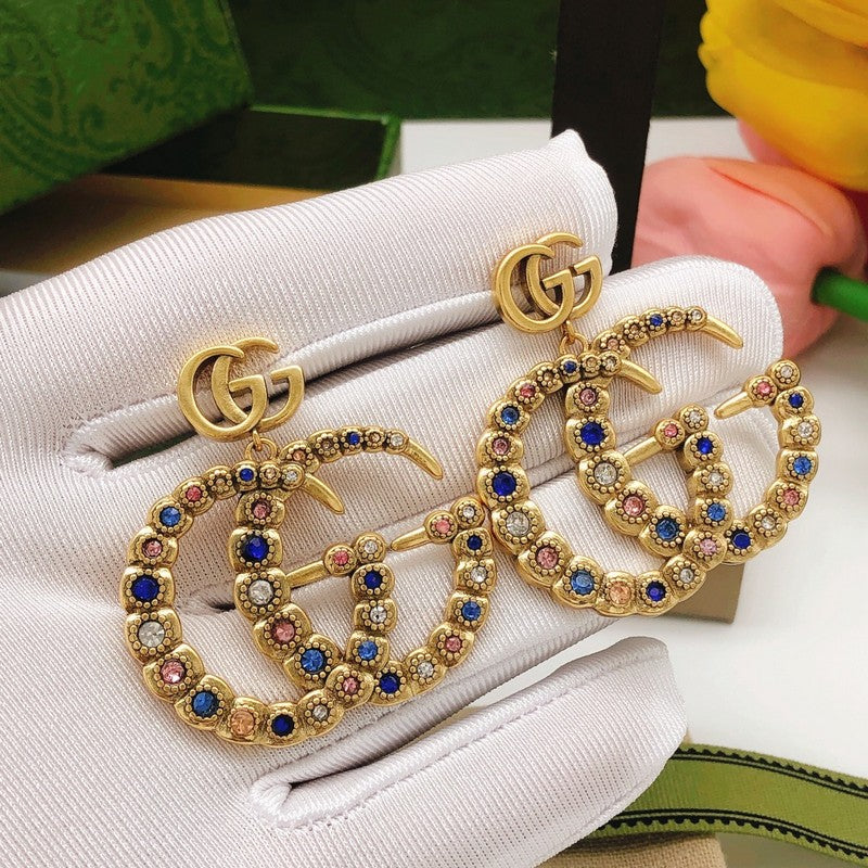 18K Gucci Big Crystal Gold Earrings