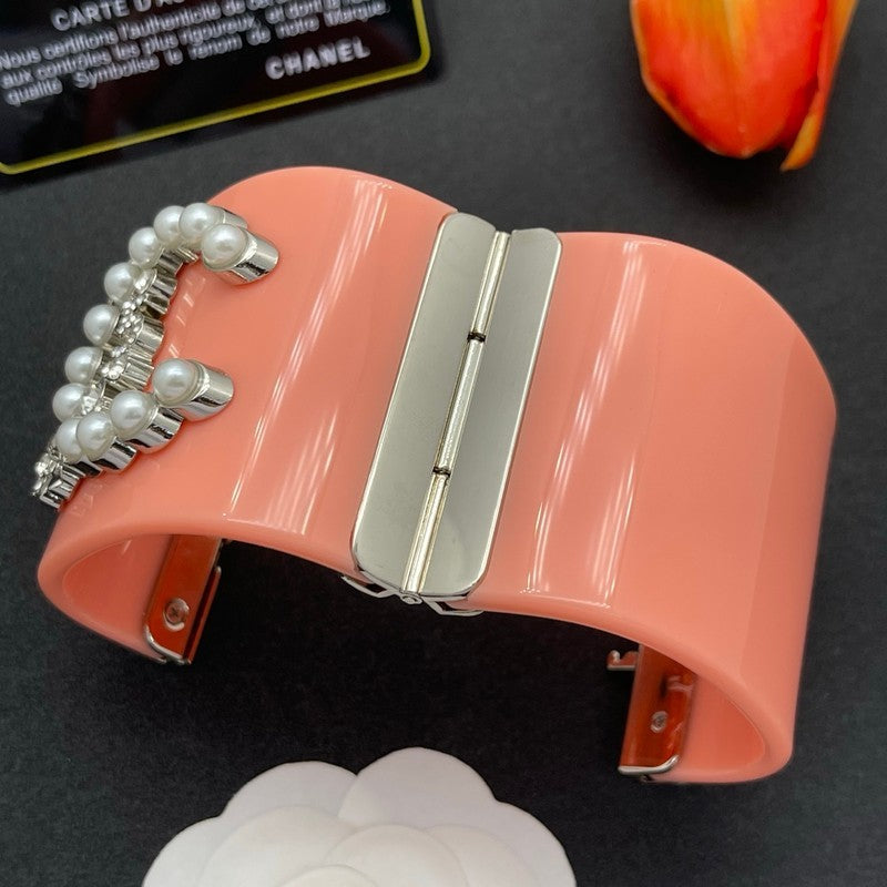 18K Chanel Pearl & Diamond Pink Cuff Bracelet