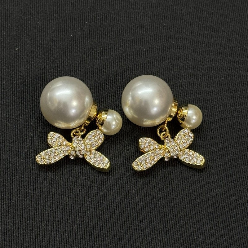 18K Dior Bow Diamond Gold Earrings