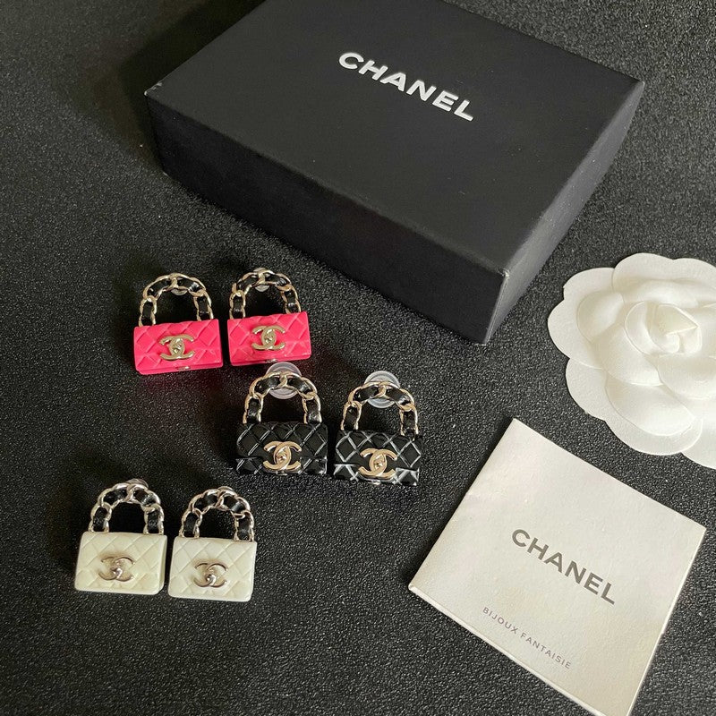 18K Chanel Color Bag Gold Earrings